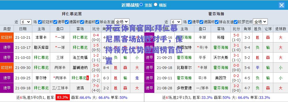 开云体育官网:拜仁慕尼黑客场战胜对手，保持领先优势稳固榜首位置